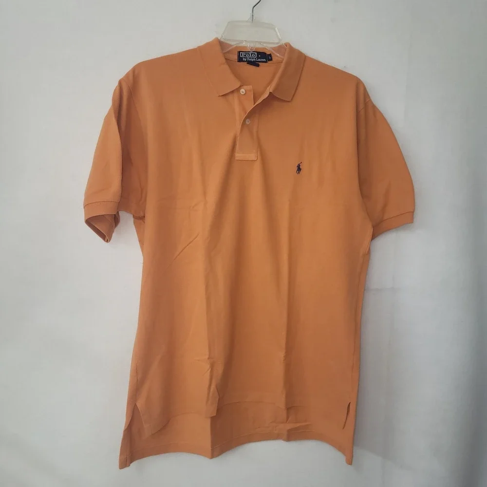 Polo Ralph Lauren Polo Shirt Men Large Orange Short Sleeve Cotton Pique Pony Vtg